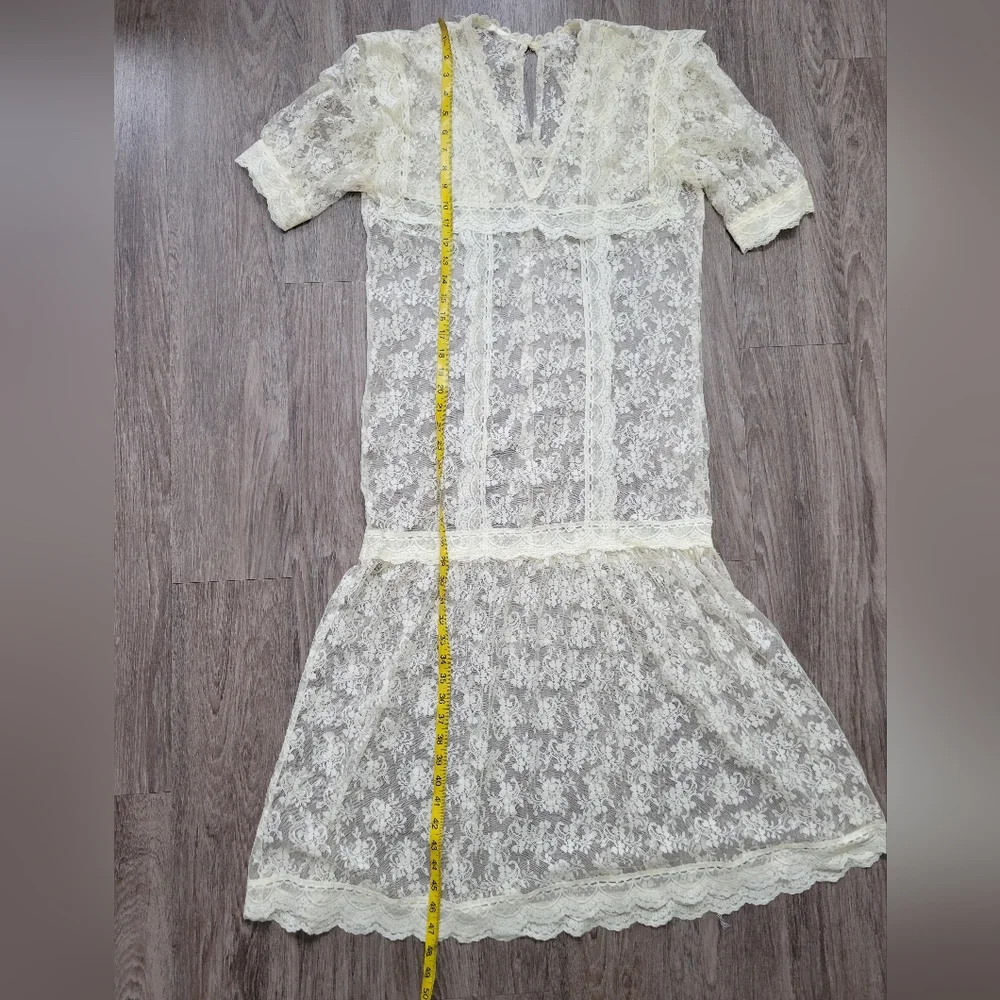 Vintage Lace Drop Waist Sheer Dress Nightgown Victorian Bridal Wedding Fairycore - Picture 14 of 14